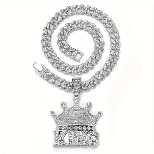 Hip Hop Rhinestone Crowned King Pendant Necklace for Pets