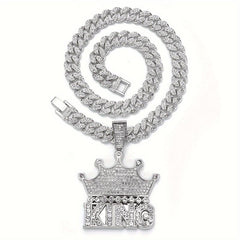Hip Hop Rhinestone Crowned King Pendant Necklace for Pets