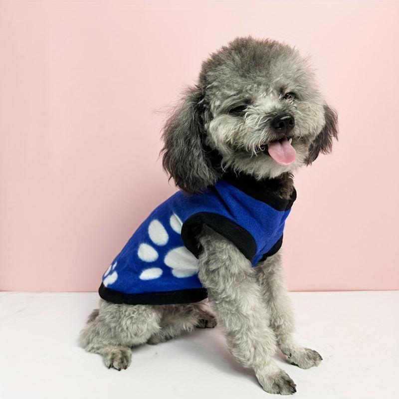 Paw Graphic Fleece Dog Coat Winter Warm Pet Vest for Small Dogs