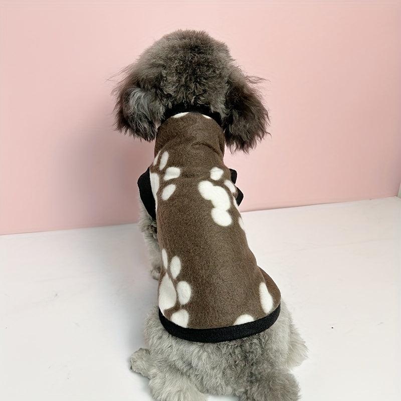 Paw Graphic Fleece Dog Coat Winter Warm Pet Vest for Small Dogs