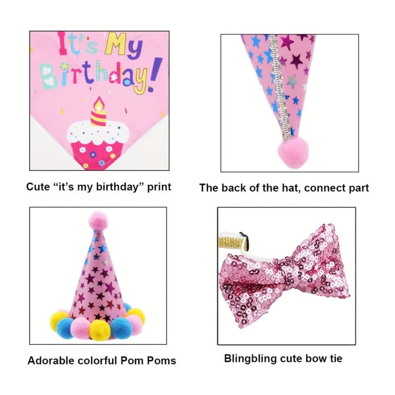 Dog Birthday Bandana Scarf & Party Hat with Bow Tie for Small Medium Large Dog