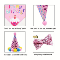 Dog Birthday Bandana Scarf & Party Hat with Bow Tie for Small Medium Large Dog
