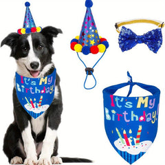 Dog Birthday Bandana Scarf & Party Hat with Bow Tie for Small Medium Large Dog