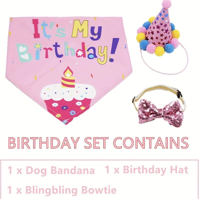 Dog Birthday Bandana Scarf & Party Hat with Bow Tie for Small Medium Large Dog