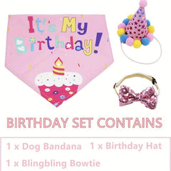 Dog Birthday Bandana Scarf & Party Hat with Bow Tie for Small Medium Large Dog
