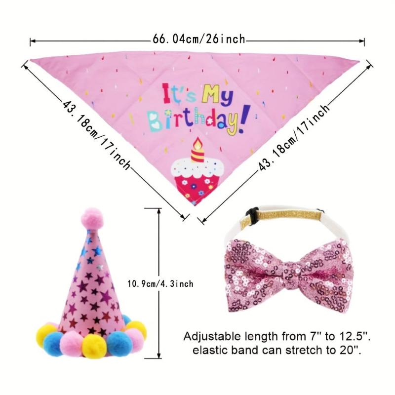 Dog Birthday Bandana Scarf & Party Hat with Bow Tie for Small Medium Large Dog
