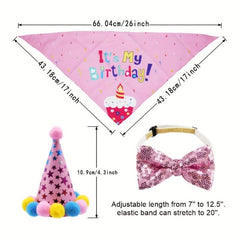 Dog Birthday Bandana Scarf & Party Hat with Bow Tie for Small Medium Large Dog
