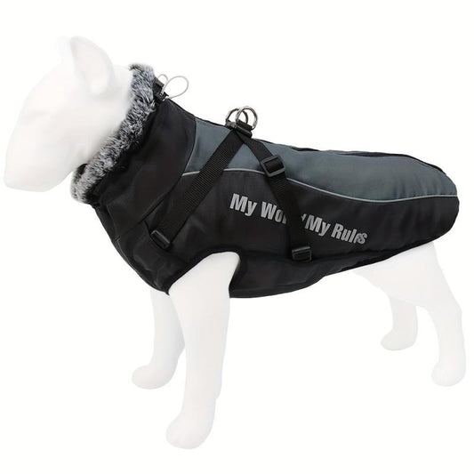 Winter Dog Coat Furry Collar Reflective Puppy Jacket