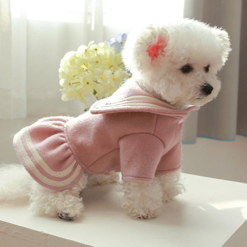 Letter Patch Sailor Collar Pet Dress Autumn Winter Dog Warm Clothes