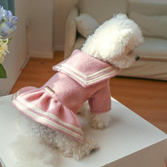 Letter Patch Sailor Collar Pet Dress Autumn Winter Dog Warm Clothes