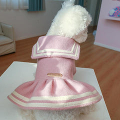 Letter Patch Sailor Collar Pet Dress Autumn Winter Dog Warm Clothes