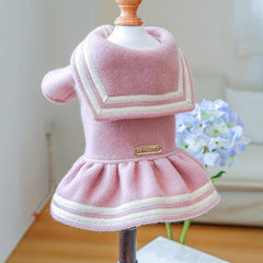 Letter Patch Sailor Collar Pet Dress Autumn Winter Dog Warm Clothes