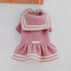 Letter Patch Sailor Collar Pet Dress Autumn Winter Dog Warm Clothes