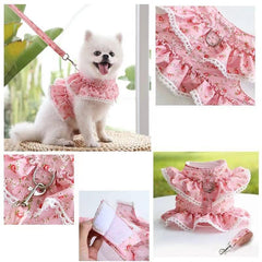 Flower Lace Dog Harness Vest with Leash Set for Small and Medium Dogs