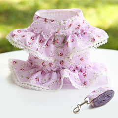 Flower Lace Dog Harness Vest with Leash Set for Small and Medium Dogs