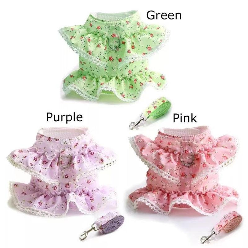 Flower Lace Dog Harness Vest with Leash Set for Small and Medium Dogs