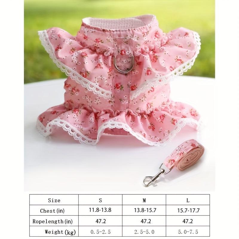 Flower Lace Dog Harness Vest with Leash Set for Small and Medium Dogs