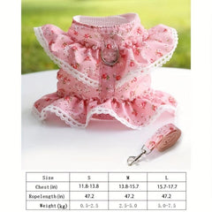 Flower Lace Dog Harness Vest with Leash Set for Small and Medium Dogs