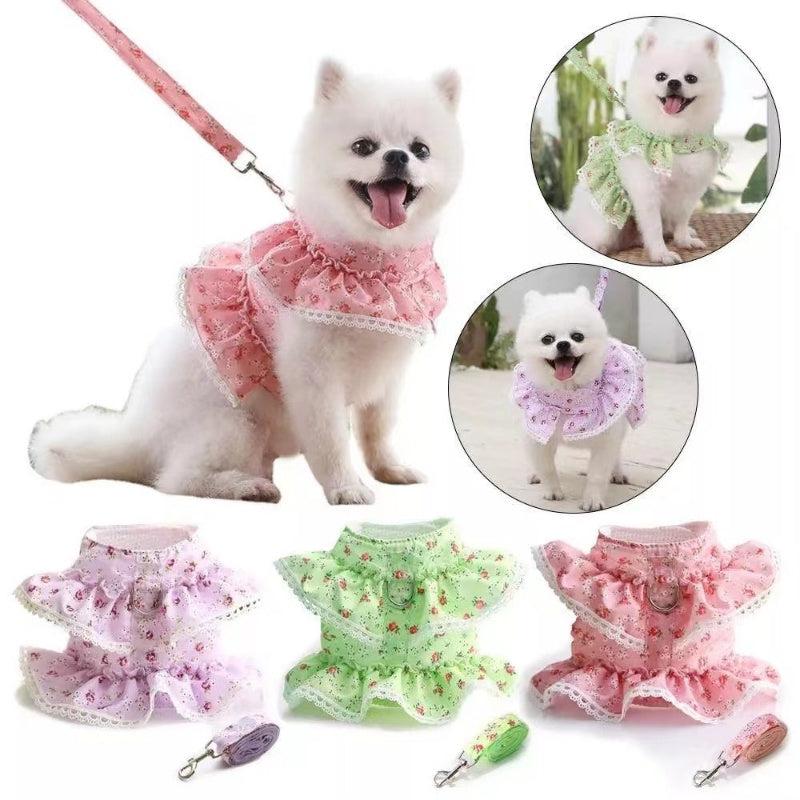Flower Lace Dog Harness Vest with Leash Set for Small and Medium Dogs