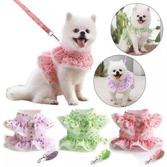Flower Lace Dog Harness Vest with Leash Set for Small and Medium Dogs