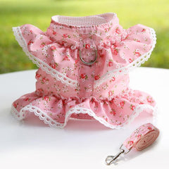 Flower Lace Dog Harness Vest with Leash Set for Small and Medium Dogs