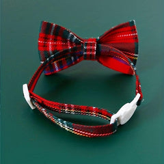 Plaid Print Bow Tie for Cat or Small Dog Adjustable Collar