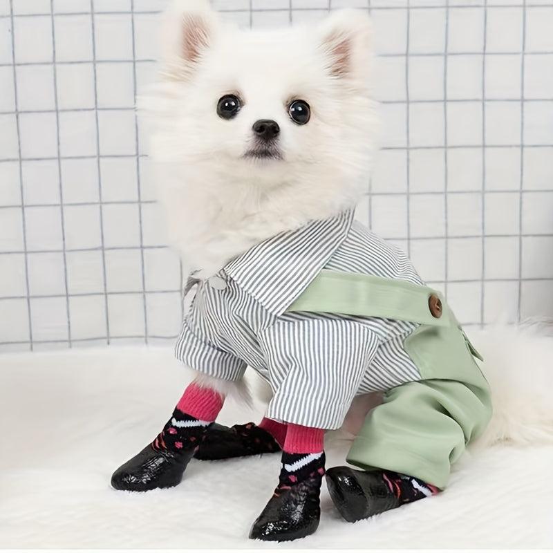 4pcs Cartoon Dog Sock Shoes Non-slip Waterproof Boots for Small and Medium Dogs