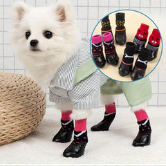 4pcs Cartoon Dog Sock Shoes Non-slip Waterproof Boots for Small and Medium Dogs