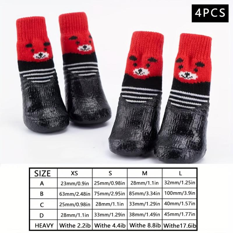 4pcs Cartoon Dog Sock Shoes Non-slip Waterproof Boots for Small and Medium Dogs