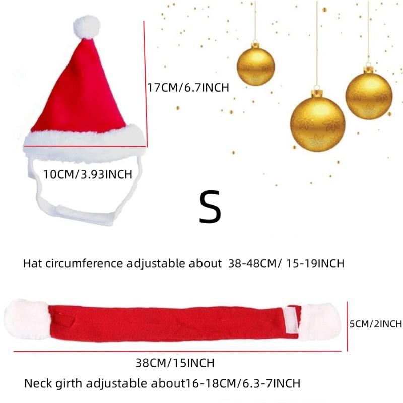 Cat Santa Hat With Scarf Christmas Costume Funny Pet Christmas Hat