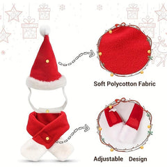 Cat Santa Hat With Scarf Christmas Costume Funny Pet Christmas Hat