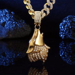 Cuban Chain Dog Collar with Rhinestone Wolf Head Pendant