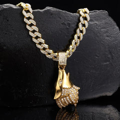 Cuban Chain Dog Collar with Rhinestone Wolf Head Pendant