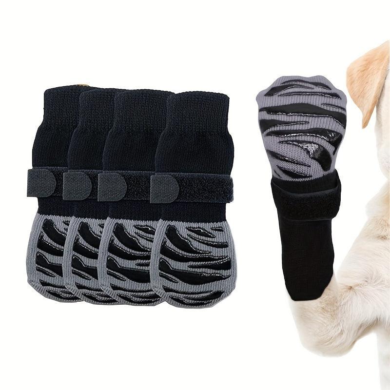 4pcs Anti Slip Dog Socks With Straps Traction For Indoor On Hardwood Floor