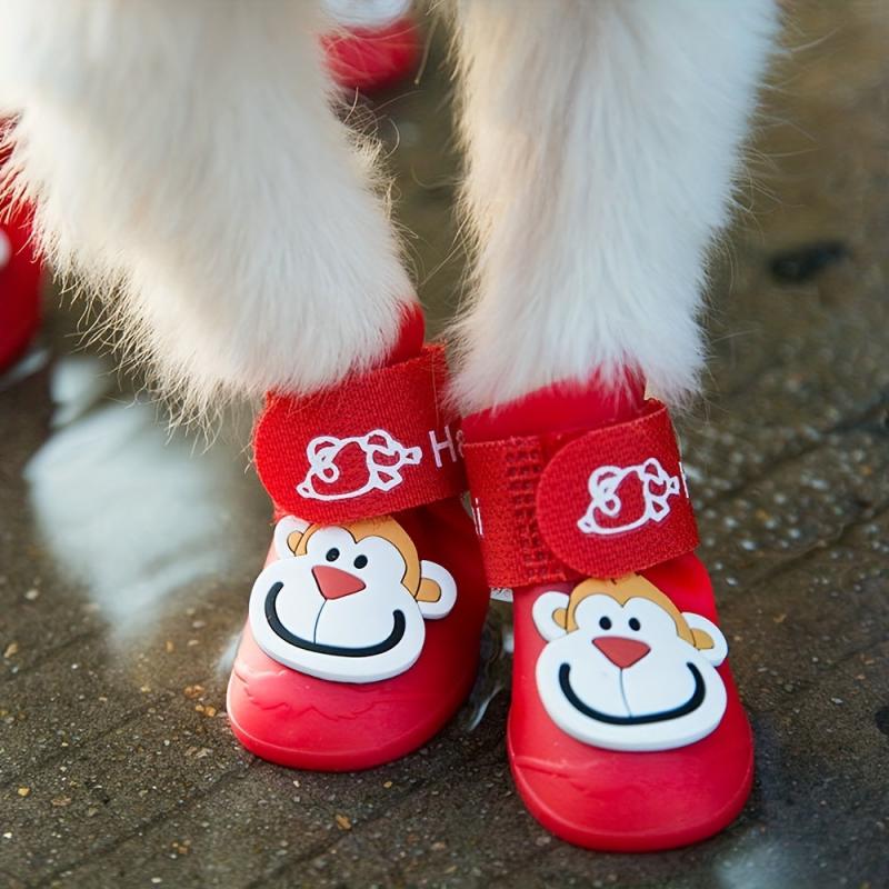 Adorable Cartoon Monkey Pattern Rain Boots for Pets