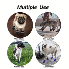 4pcs Dog Shoes Reflective Straps Anti Slip Dog Boots