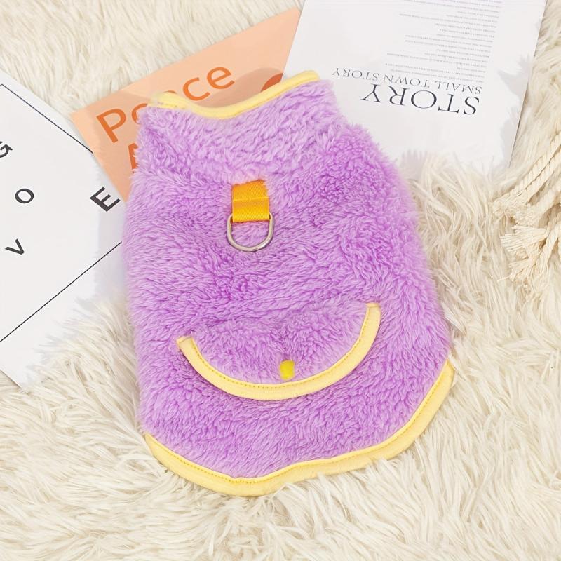 Reversible Dog Fleece Coat With D Ring For Leash Pet Plush Clothes Winter