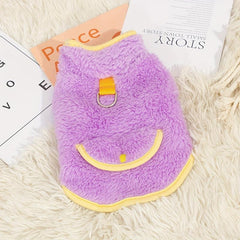 Reversible Dog Fleece Coat With D Ring For Leash Pet Plush Clothes Winter