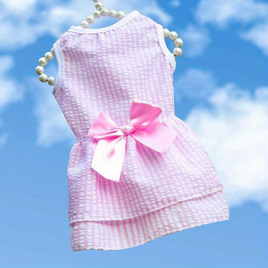 Checkered Dog Dress with Bow for Small and Medium Pets
