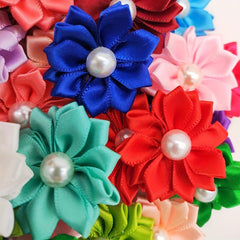 10pcs Dog Hair Bows Mix Colors Pearls Rubber Bands Grooming Puppies