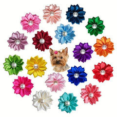 10pcs Dog Hair Bows Mix Colors Pearls Rubber Bands Grooming Puppies