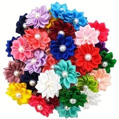 10pcs Dog Hair Bows Mix Colors Pearls Rubber Bands Grooming Puppies