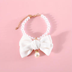 Adjustable Bowknot & Pearl Pet Necklace for Dog and Cat