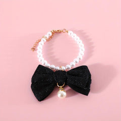 Adjustable Bowknot & Pearl Pet Necklace for Dog and Cat