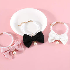 Adjustable Bowknot & Pearl Pet Necklace for Dog and Cat