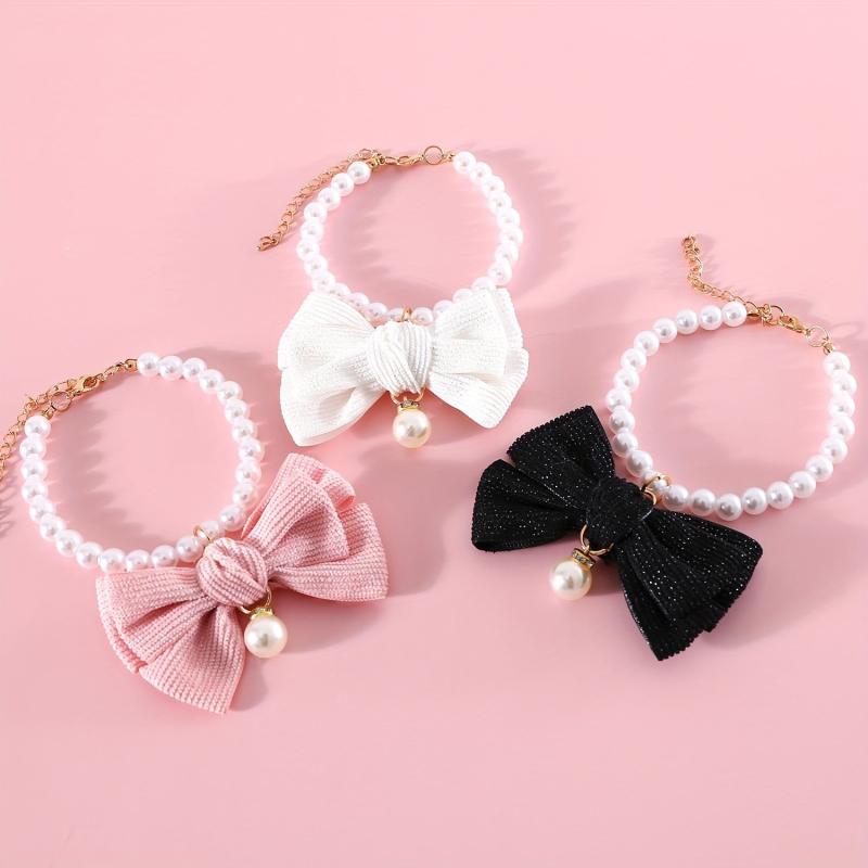 Adjustable Bowknot & Pearl Pet Necklace for Dog and Cat