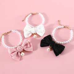 Adjustable Bowknot & Pearl Pet Necklace for Dog and Cat