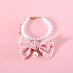 Adjustable Bowknot & Pearl Pet Necklace for Dog and Cat