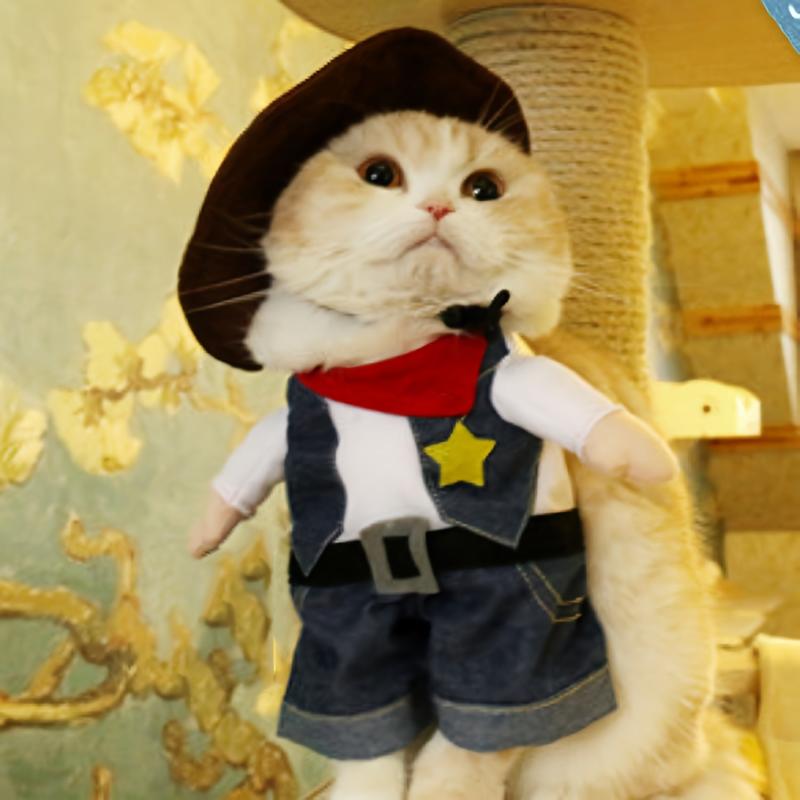 Funny Cowboy Costume for Cats Halloween Parties