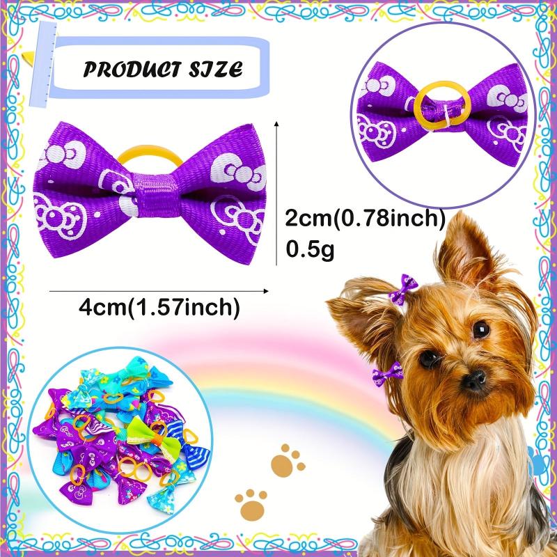 30pcs Multicolor Pet Hair Bows with Rubber Bands for Dog Grooming